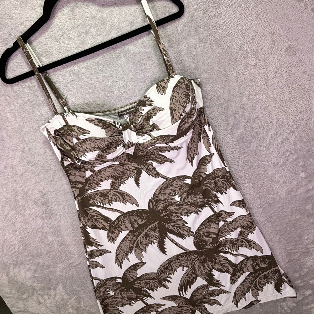 Tommy Bahama Womens Dress L White Brown Palm Tree Tropical Sweetheart TSW17231C